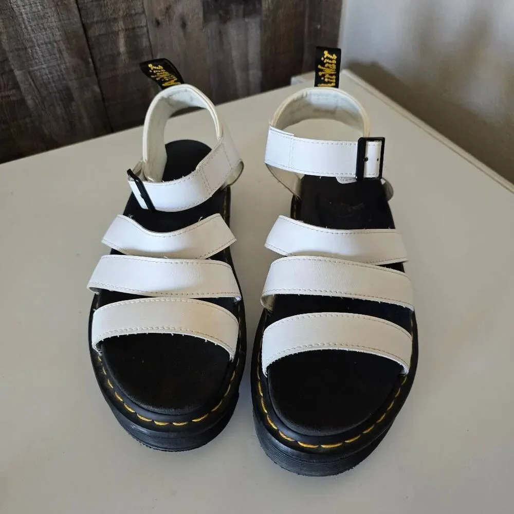 Dr. Martens Nartilla Sandals 10 White Leather Platforms Strappy SH 04 X